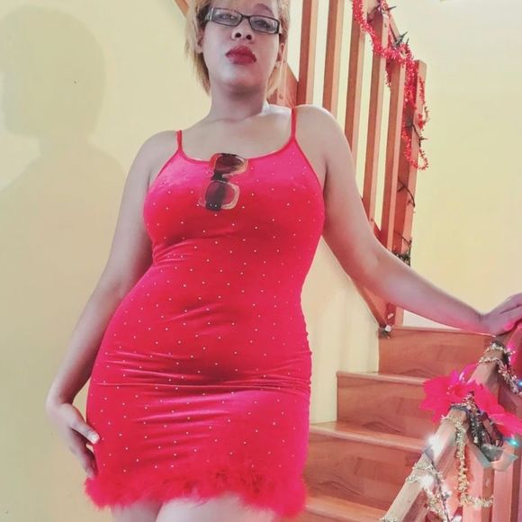 Red Velvet Rhinestone Mini Dress - Picture 5 of 7